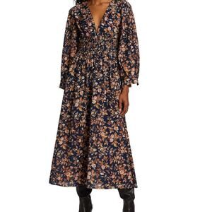 Mille Resort Camille 100% Cotton Smocked Midi Dress Montmarte Floral L